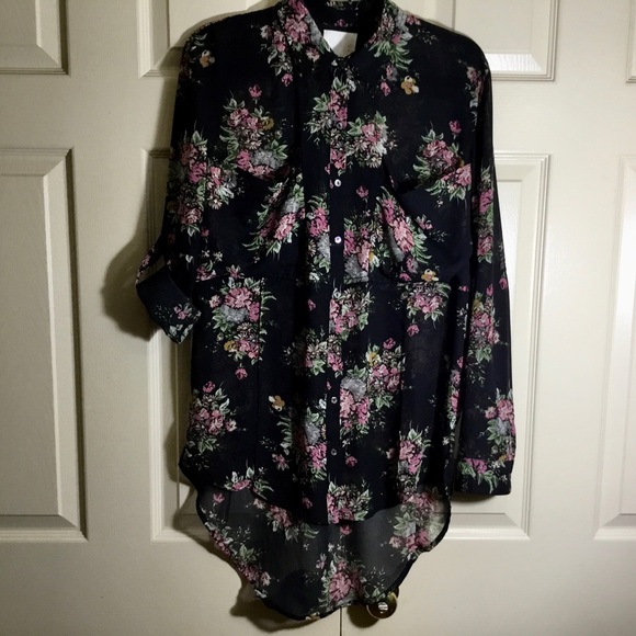 Line & Dot Black Floral Semi Sheer Oversized Top - Picture 4 of 9
